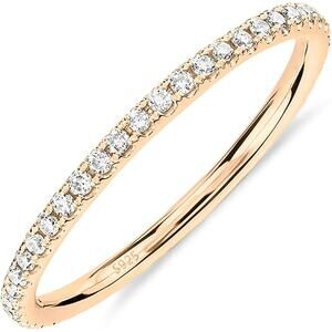 PAVOI 14K Gold Plated 925 Sterling CZ Simulated Diamond Stack Ring Women sz 8